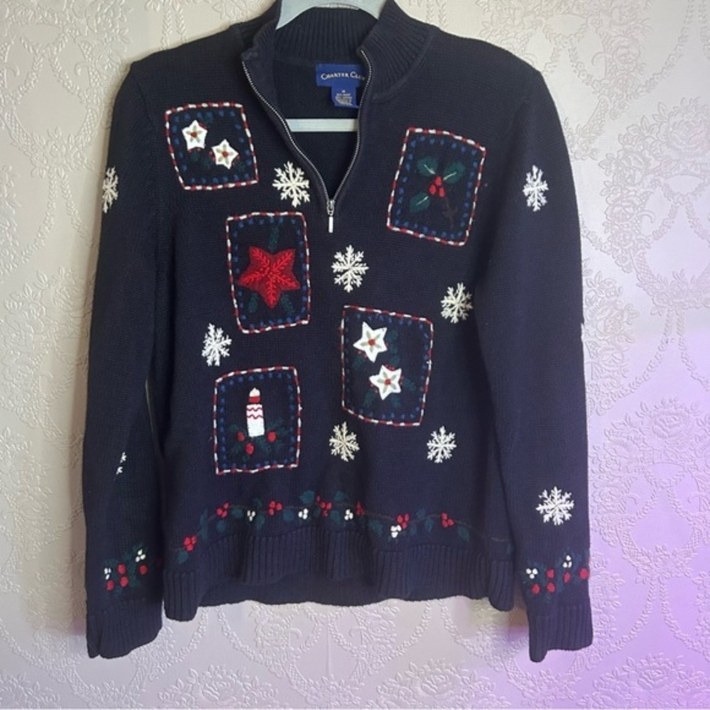 Caribbean Black Festive Women's Sweater Charter Club M